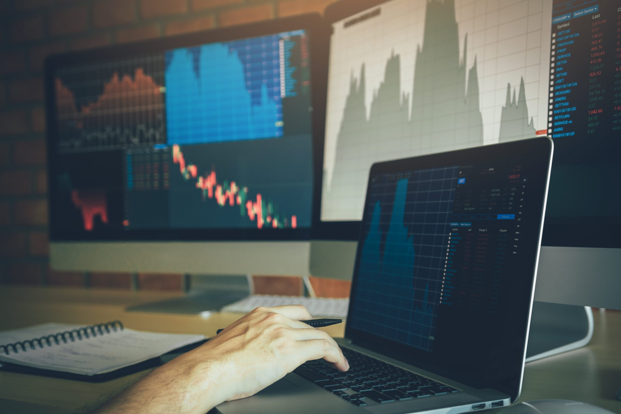 Trading, price charts on screen